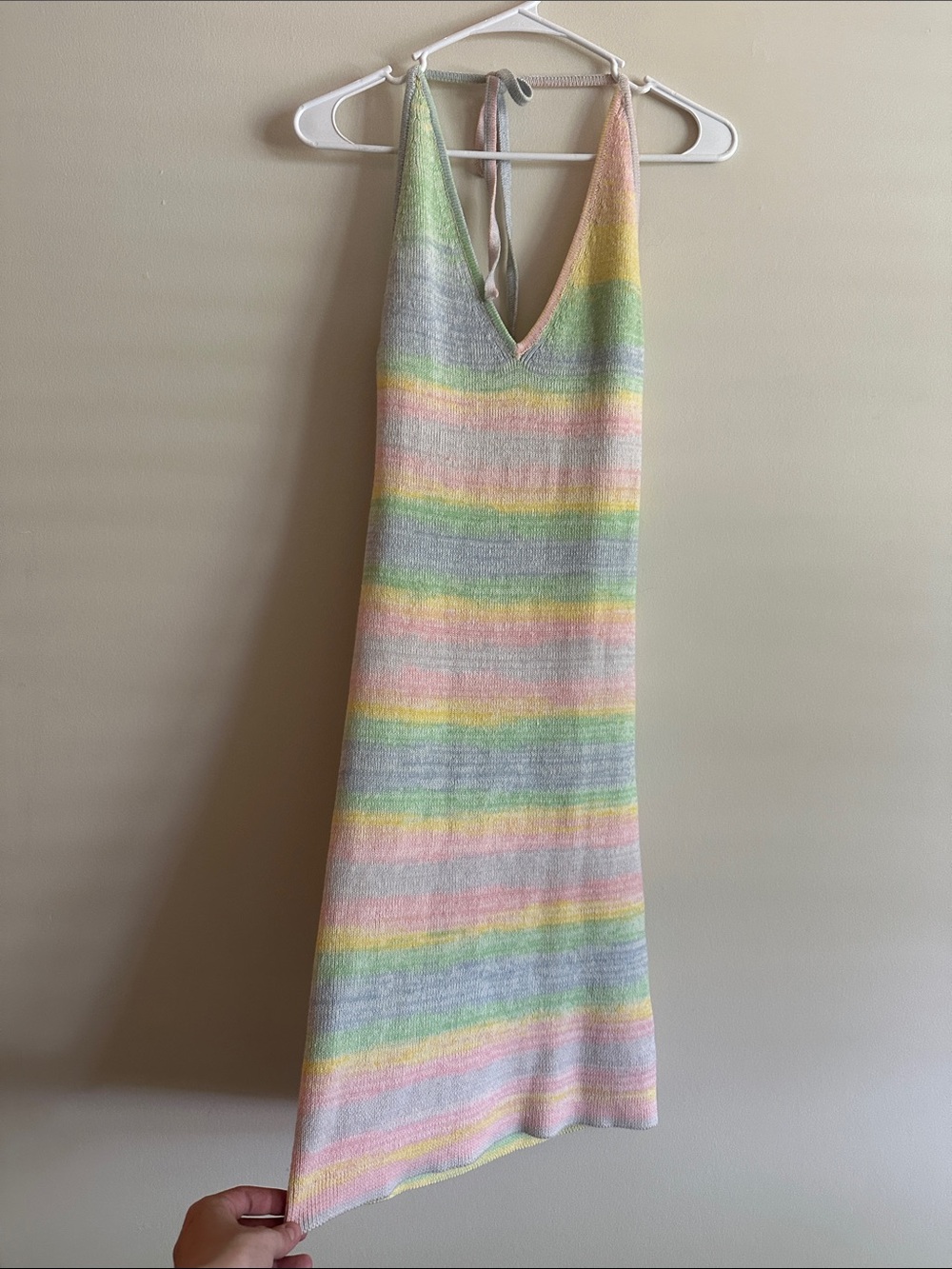 wild fable Pastel Striped V-Neck Knit Dress in Green, Pink, Yellow, Blue, Violet - Picture 8 of 9